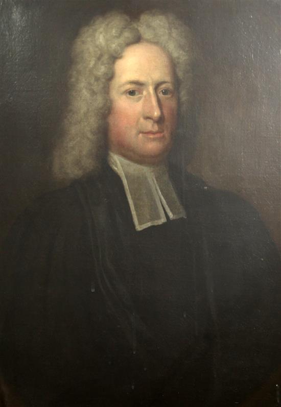 Mid 18th century English School Portrait of a clergyman 29 x 24.5in.